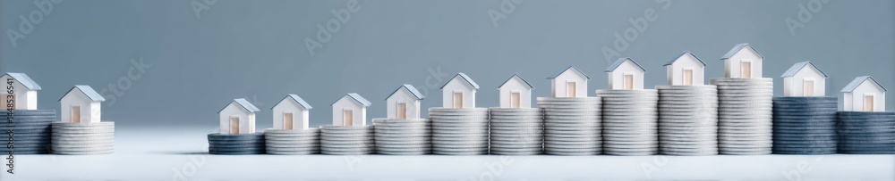 Poster minimalist real estate investment visualization economic growth symbolized by ascending coin stacks 