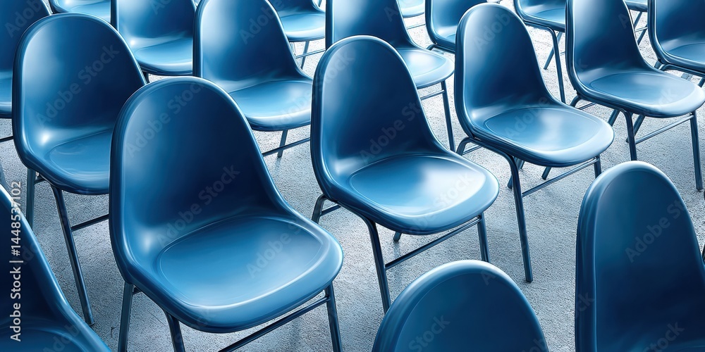 Poster minimalist azure auditorium seating sleek contemporary design for educational and corporate spaces -