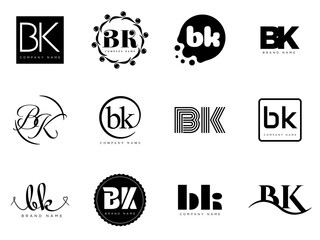 BK logo company template. Letter b and k logotype. Set different classic serif lettering and modern bold text with design elements. Initial font typography.