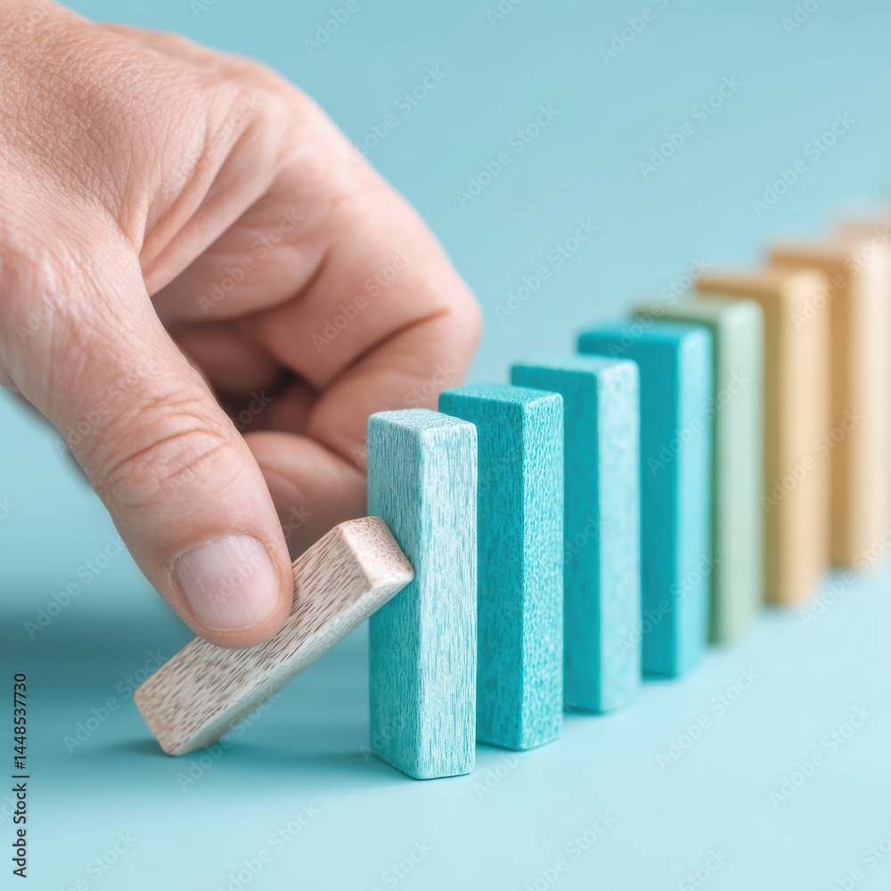 Aufkleber strategic risk management minimalist domino effect visualization with soft pastel intervention - bus