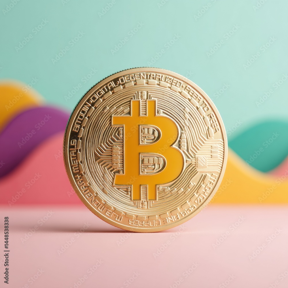 Aufkleber digital finance revolution minimalist bitcoin visual with soft pastel gradient - next-gen investment