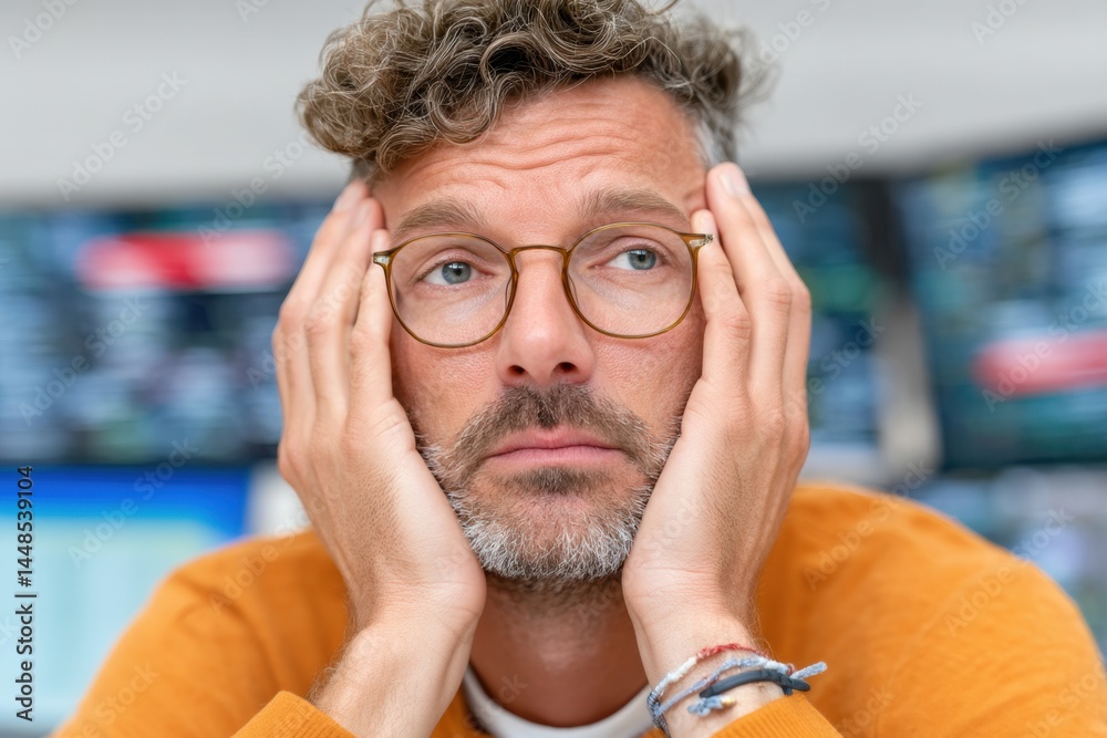 Aufkleber mental health and financial stress visualization mid-career professional experiencing burnout in tec