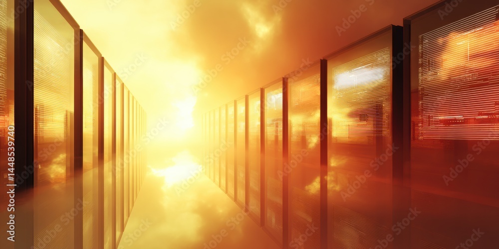 Poster Ethereal Digital Infrastructure Next-Gen Cybersecurity Visualization with Luminous Data Corridor - Immersive Enterprise Network Security Design