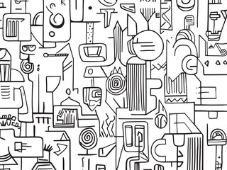 Creative Urban Street Art Mural Line Art