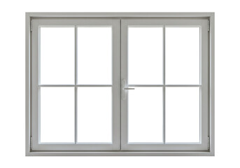 Grey double glass window with sliding center opening panels isolated on transparent background