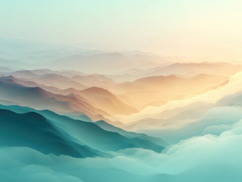 Fototapeta Ethereal Mountain Gradient Minimalist Landscape Visualization Exploring Digital Art, Emotional Serenity, and Tranquil Design Innovation for Modern Wellness Aesthetics
