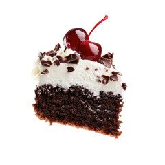 Single Black Forest Cake Chunk Descending  isolated on a transparent background