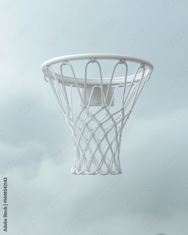 Poster Minimalist Basketball Net Ethereal Monochrome Sports Design Capturing Dynamic Performance Aesthetics in High-Resolution Contemporary Visual Branding