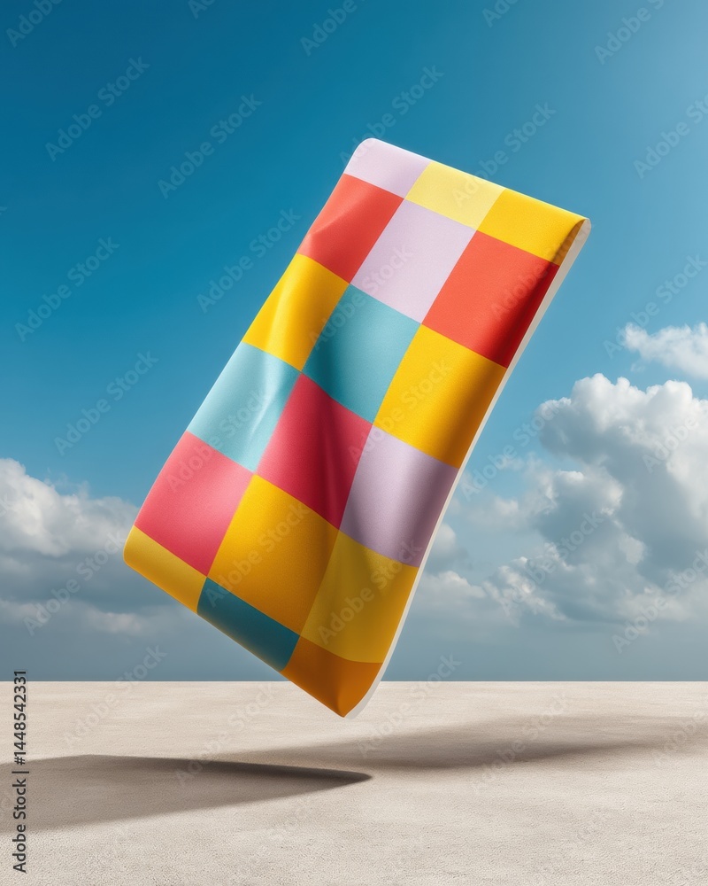 Poster chromatic lottery ticket mockup vibrant digital gift voucher design with geometric color-block aesth