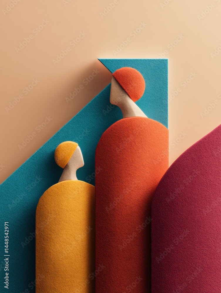 Aufkleber minimalist abstract geometric forms soft sculptural curves in retro color palette - contemporary des