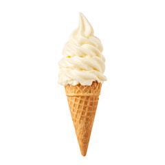 Isolated classic vanilla ice cream cone with waffle cone on white background
