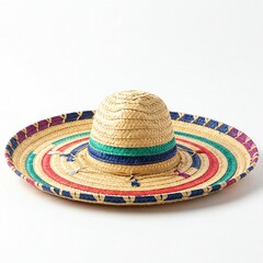 Straw Mexican Sombrero on white background. A colorful mexican sombrero on a white background with copy space
