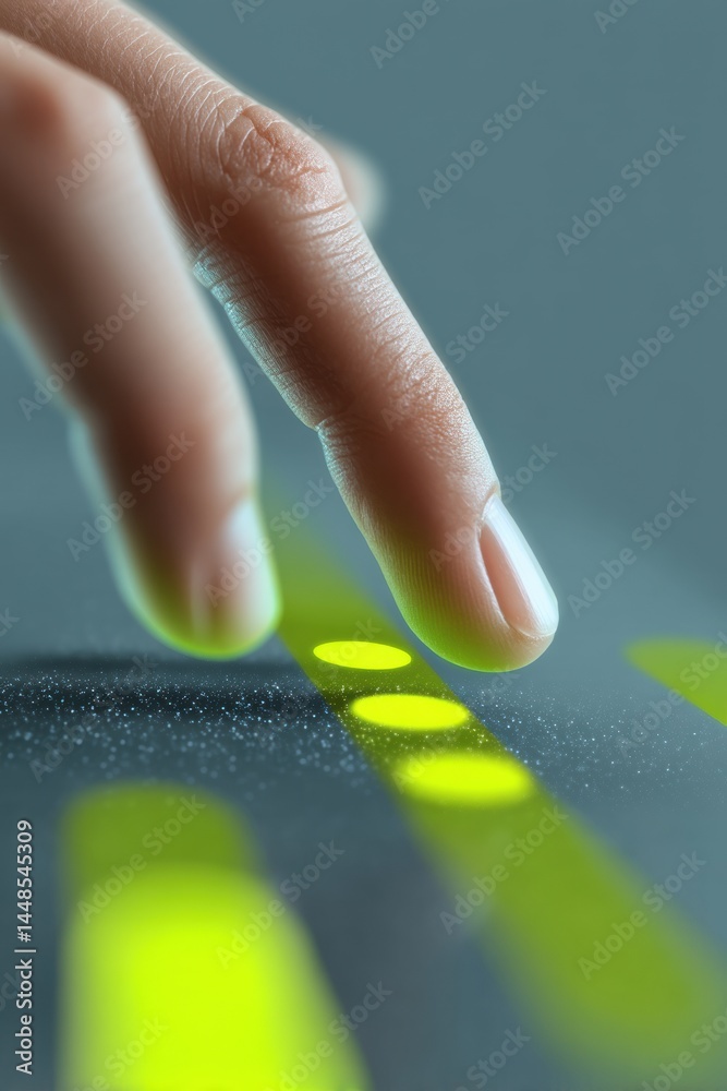 Leinwandbilder Dynamic Digital Interface Exploration Minimalist Hand Touching Luminescent Touchpoints - Futuristic UX Design Showcasing Interactive Technology and Innovative User Experience