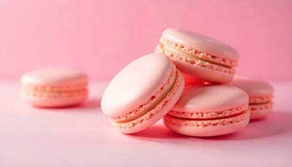 Obraz premium Tasty sweet pink french macaroons on pink background