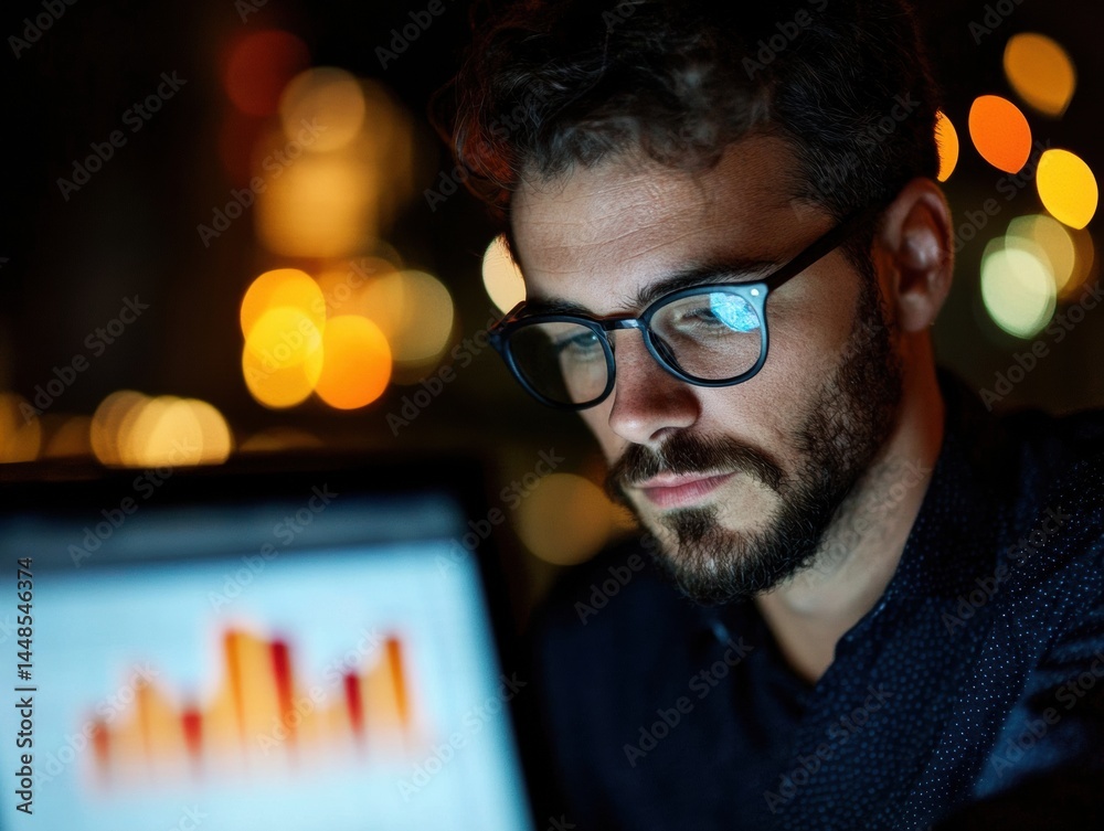 Poster late-night data intelligence immersive digital workspace visualization of next-gen professional anal