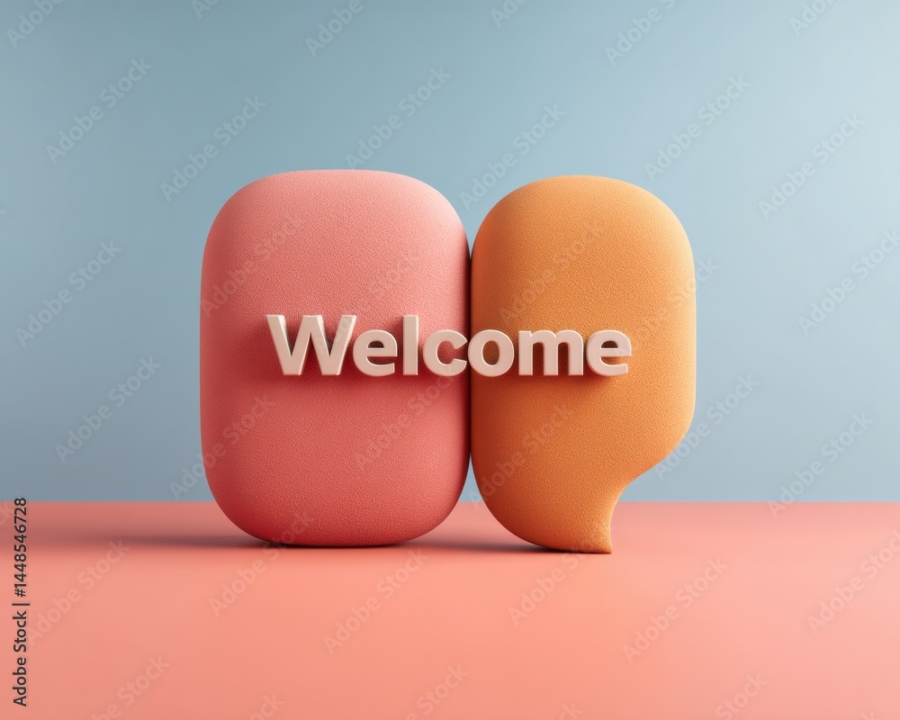 Poster Minimalist Communication Design Soft-Gradient Speech Bubble Branding with Welcome Typography for Modern Hospitality and Digital Engagement