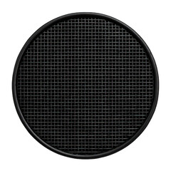 Protective round black wire mesh grille featuring a distinct grid pattern texture and metallic finish.