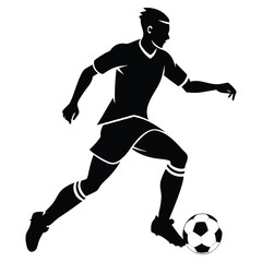 Naklejka premium A dynamic black and white illustration of a soccer player dribbling the ball with speed and skill