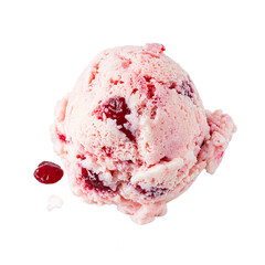 Isolated cherry ice cream scoop topped with real cherry pieces for your sweet creations