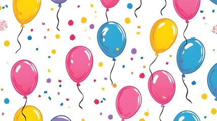 Colorful Balloons and Confetti Seamless Pattern