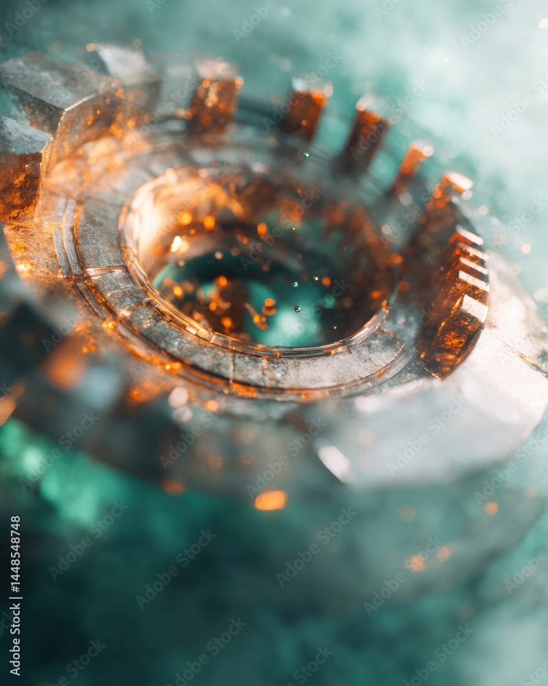 Fototapete Quantum Encryption Visualized Metallic Cryptex Macro Revealing Digital Security Aesthetics in Immersive Cybersecurity Innovation