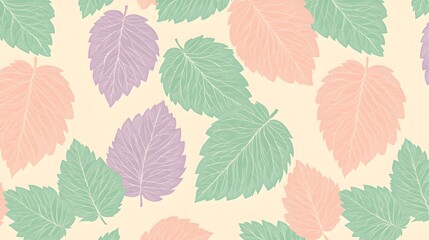 Pastel Mint Leaves Seamless Pattern Design Botanical Illustration