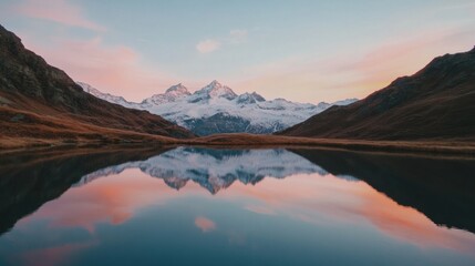 Fototapeta premium Mindful Wilderness Reflection Serene Alpine Landscape with Symmetrical Mountain Mirror in 8K - Immersive Nature Therapy and Digital Escape Experience