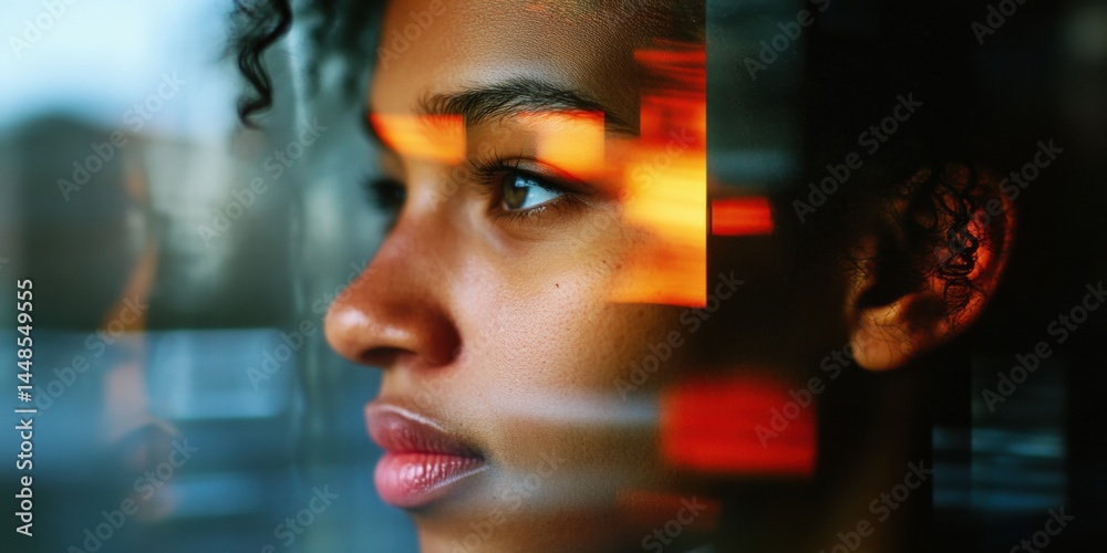Aufkleber immersive digital identity cinematic profile portrait exploring emotional depth through translucent 