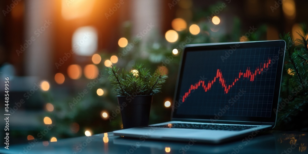 Aufkleber financial resilience and digital transformation sleek macbook visualizing market trends with festive