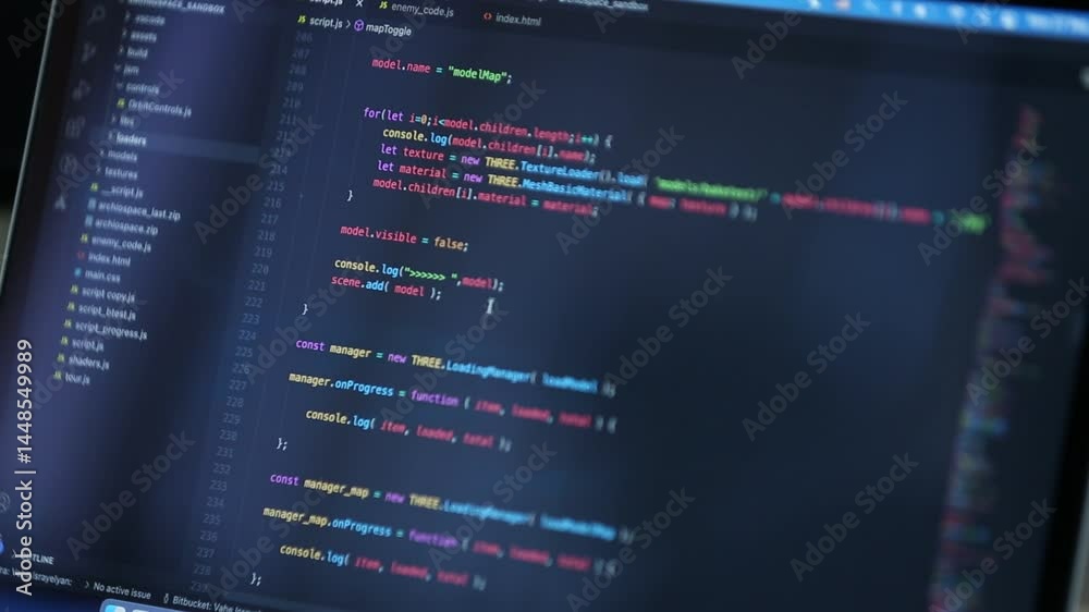 Wall mural close-up of coding on a computer screen. programmers create code for apps and websites.