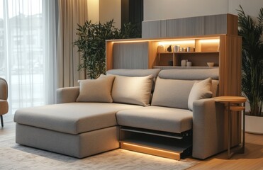 Modern Sectional Sofa with Built-in Storage, Minimalist Living Room