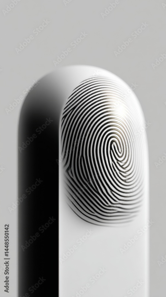 Poster Minimalist Biometric Identity Tech High-Contrast Digital Fingerprint Visualization for Next-Gen Cybersecurity and Personal Authentication Solutions