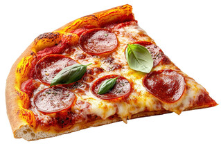 Isolated Pizza Slice with Basil