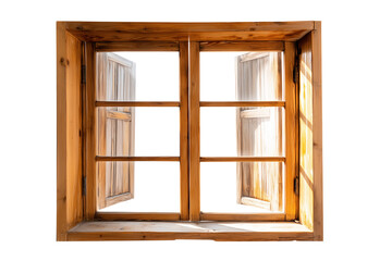 Obraz premium Classic rustic window frame with clear panes under bright lighting Isolated on transparent Background