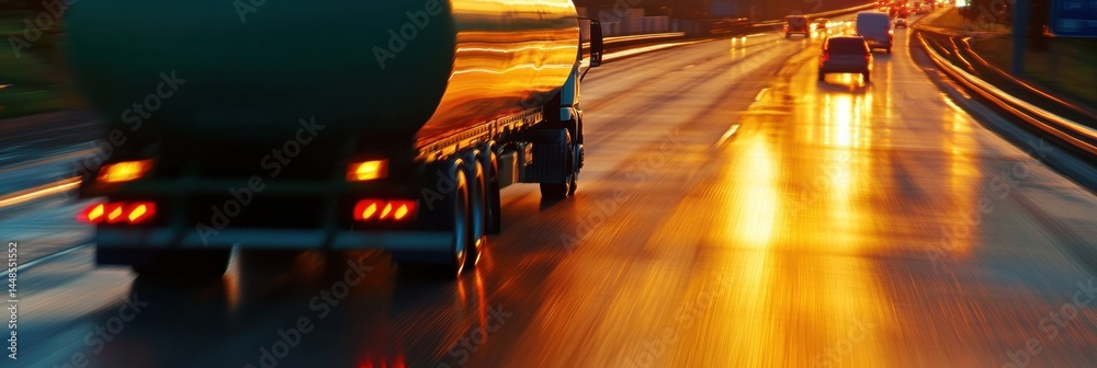 Poster Hyper-Dynamic Logistics Workflow Twilight Highway Freight Transport Showcasing High-Performance Supply Chain Mobility and Synchronous Digital Connectivity