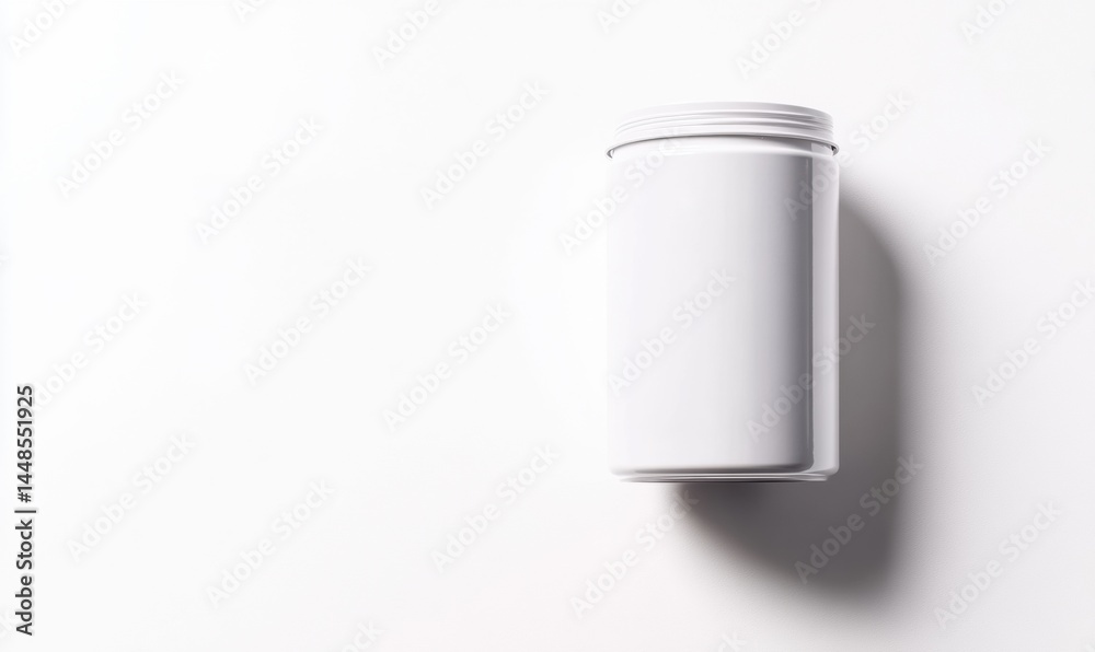 Poster Minimalist Product Design Floating White Cylindrical Container Showcasing Clean Aesthetics and Modern Industrial Innovation for Next-Gen Branding
