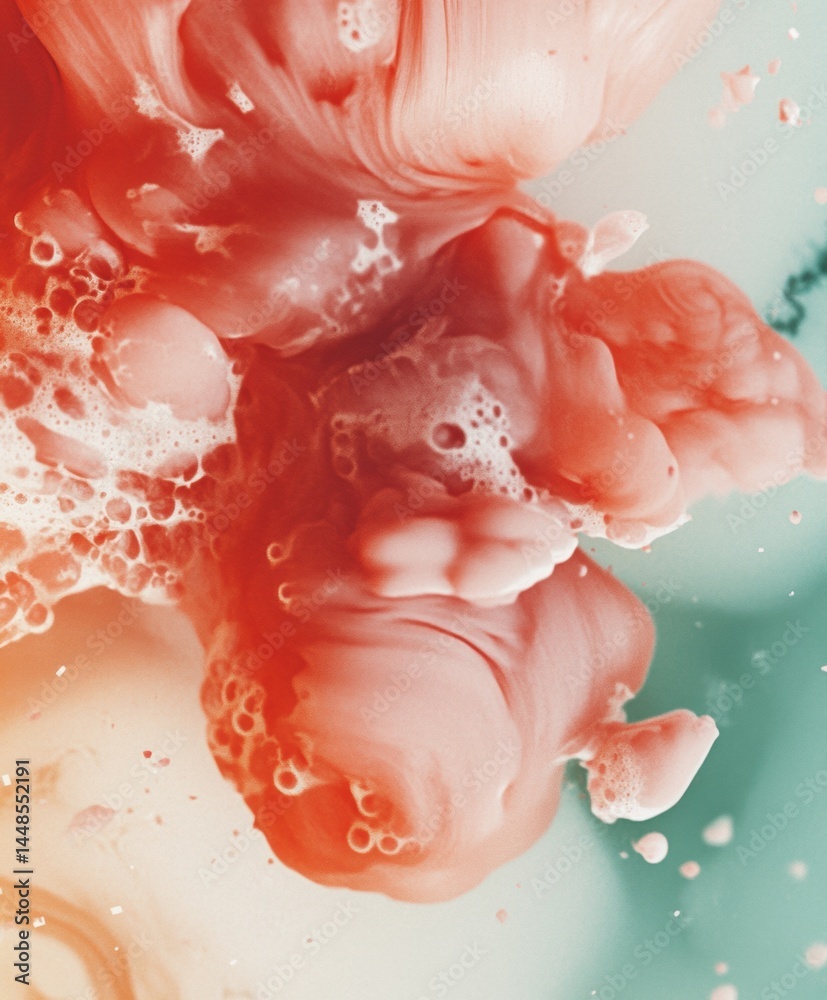 Poster fluid dynamics ethereal digital art exploring coral and mint liquid abstraction - cutting-edge visua