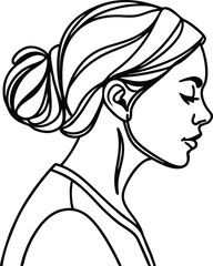 Woman Portrait With Hair Bun In Minimalist Black Line Art Style