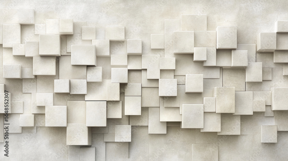 Aufkleber Off-white textured cubes arranged in an abstract pattern, creating a modern and minimalist design, suitable for background or architectural showcase