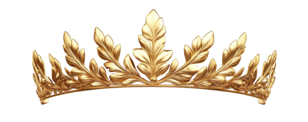 A beautifully crafted golden crown adorned with intricate leaf designs. symbolizing royalty. displayed against a clean white background. perfect for themes of elegance and majesty