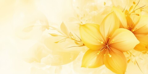 Fototapeta premium Vibrant yellow floral background with soft petals and delicate leaves