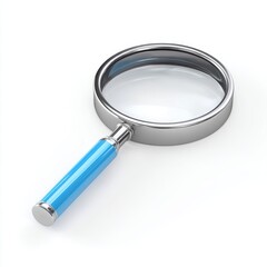 Glossy metal 3D magnifying glass icon on white background showcasing modern design and functionality