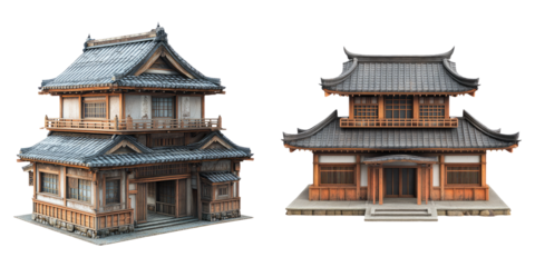 Japanese pagoda buildings in folded paper design isolated on transparent PNG perfect for cultural heritage visuals or architectural art