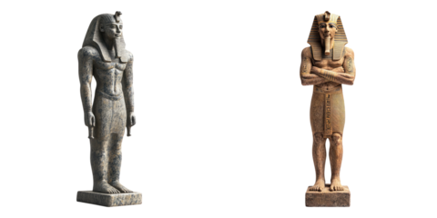 Egyptian and Greek standing statues isolated on transparent PNG perfect for museum displays or ancient civilization studies