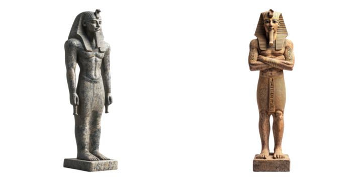 Egyptian and Greek standing statues isolated on transparent PNG perfect for museum displays or ancient civilization studies