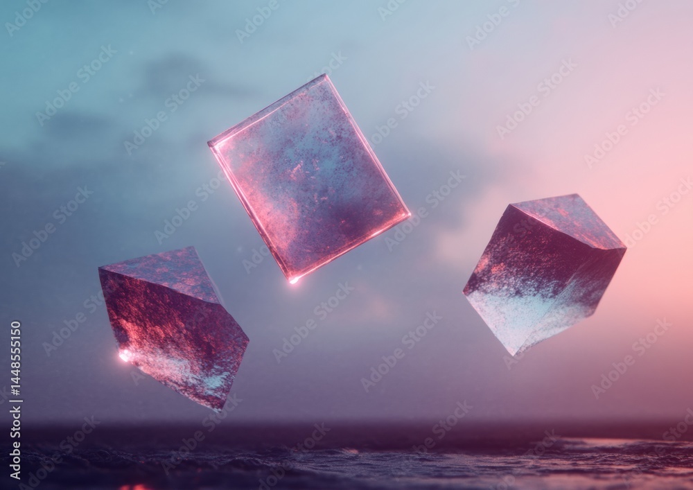 Poster Ethereal Digital Horizons Floating Geometric Metaverse with Holographic Neon Cubes - Immersive AR Design Innovation for Tech Visionaries