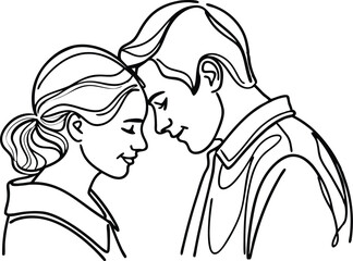 Minimalist Line Art Depicting Young Couple In Love Facing Each Other