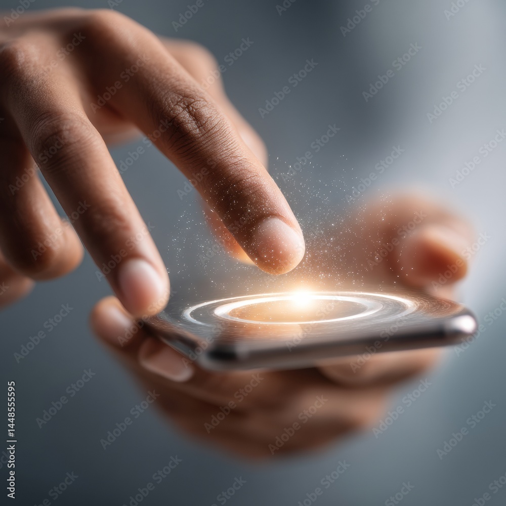 Leinwandbilder Immersive Digital Transformation Next-Gen Augmented Reality UX with Futuristic Smartphone Interaction - Innovative Tech Experience for Dynamic Professionals