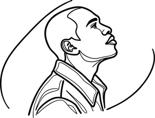 Line Art Portrait Of An African American Man In Side View Looking Up
