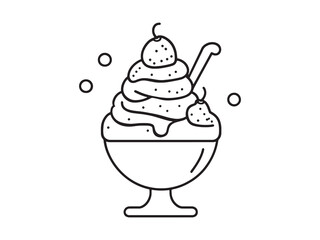 Delicious Ice Cream Sundae Line Art Vector Illustration